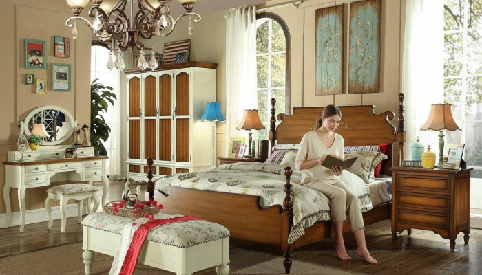 Lit double de créateur Lits Lits en bois Américain Hôtel de luxe Chambre à coucher nouveau