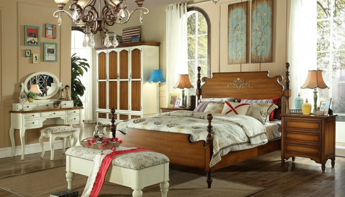 Lit double de créateur Lits Lits en bois Américain Hôtel de luxe Chambre à coucher nouveau