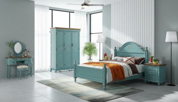 La literie de l'hôtel avec lits doubles américains Bix XXL en bois textile, design élégant.