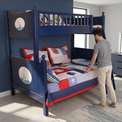 Lit superposé classique pour enfants Lit superposé Bleu Lit mezzanine Lit de jeu Lit pour enfants Lit superposé