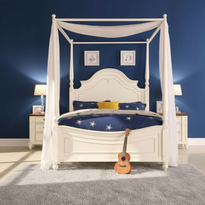 Lit à baldaquin en vrai bois Design de lit Lits de luxe Mobilier de chambre classique nouveau
