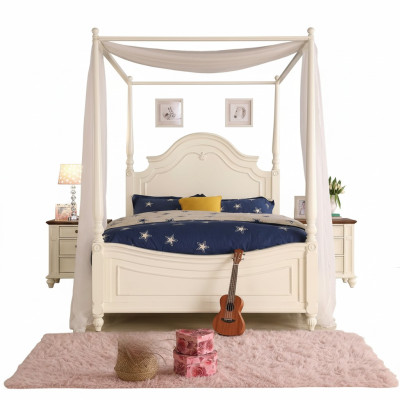 Lit à baldaquin en vrai bois Design de lit Lits de luxe Mobilier de chambre classique nouveau