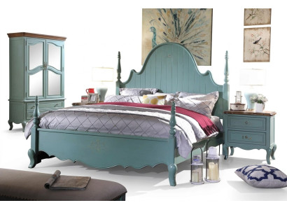 Suite de meubles pour chambre bleue douce en bois massif de style maison de campagne.