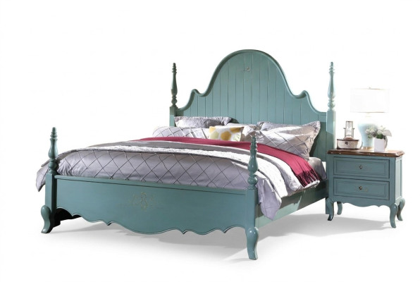 Chambre à coucher bleu bois classique Lit Lits 180x200cm Ensemble nouveau