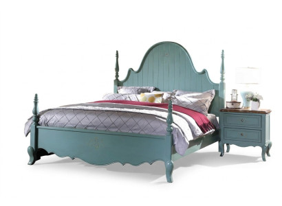 Chambre à coucher bleu bois classique Lit Lits 180x200cm Ensemble nouveau