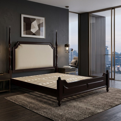 Literie de lit de campagne de luxe double hôtel chambre en bois