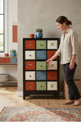 Armoire de pharmacie colorée Commode Buffet Hautes armoires Véritables coffres en bois