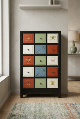Armoire de pharmacie colorée Commode Buffet Hautes armoires Véritables coffres en bois