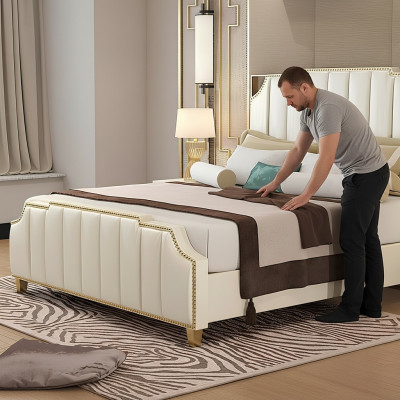 Lit double design Lit Hôtel de luxe Chambre 180x200cm Lits en cuir Rembourrage