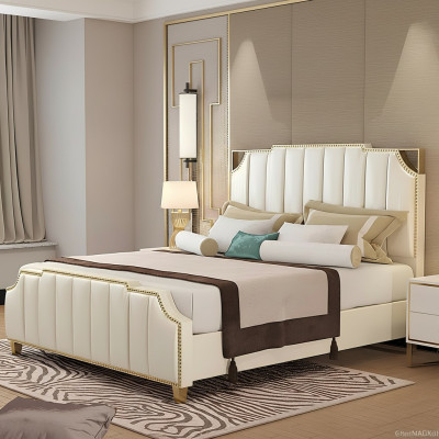 Lit double design Lit Hôtel de luxe Chambre 180x200cm Lits en cuir Rembourrage