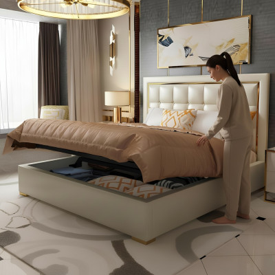 Conception de literie de luxe pour lit double gris 180x200cm en cuir pour chambre à coucher d'hôtel.