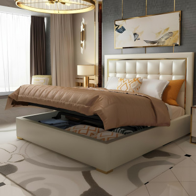 Conception de literie de luxe pour lit double gris 180x200cm en cuir pour chambre à coucher d'hôtel.
