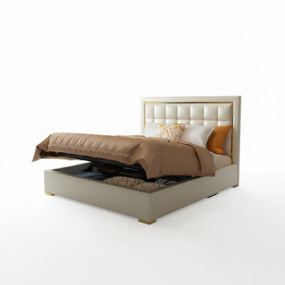 Conception de literie de luxe pour lit double gris 180x200cm en cuir pour chambre à coucher d'hôtel.