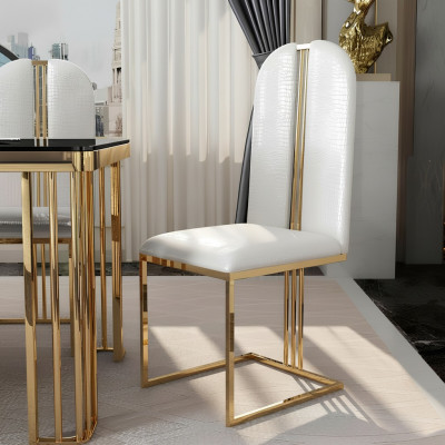 Chaise en acier inoxydable Chaise de salle à manger Chaise en cuir Chaises en acier inoxydable Designer Or