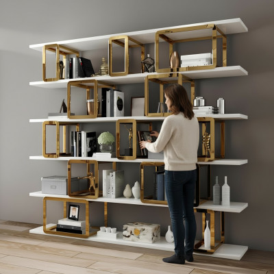 Conception Étagère de séparation murale Armoires de salon Étagères en acier inoxydable Livres Penderie neufs