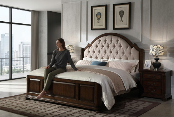 Lit Lit Lit Lit en tissu de chambre de luxe en bois lits de cuir meubles Chesterfield