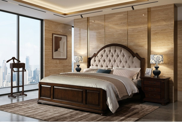 Lit Lit Lit Lit en tissu de chambre de luxe en bois lits de cuir meubles Chesterfield