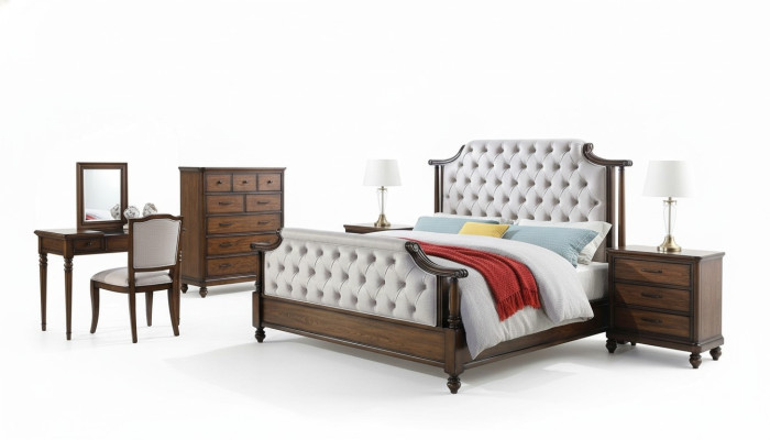 Conception Chambre 6 pcs. Ensemble de Chambre Complet Lit Table de chevet Commode neuf