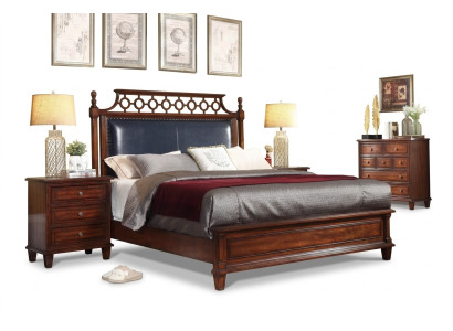Vrai lit en bois Ensemble en cuir 3 pièces Commode Chambre à coucher Style wilhelminien Groupe de suites