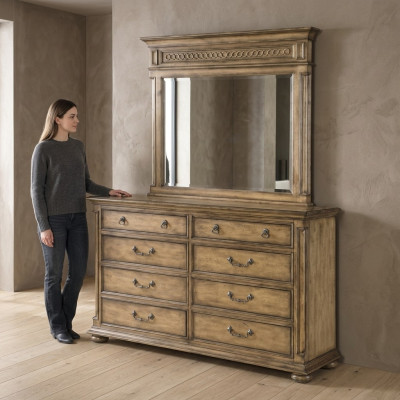 Miroir Commode Armoire Commodes Bahut Ensemble de chambre Bois Style moderne 2 pièces