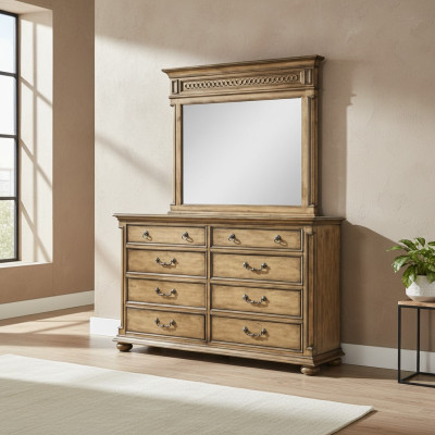 Miroir Commode Armoire Commodes Bahut Ensemble de chambre Bois Style moderne 2 pièces