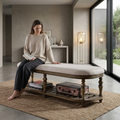 Tabouret Tabouret Classique Ottoman Canapé en Cuir Tissu en Tissu en Bois Repose-Pieds