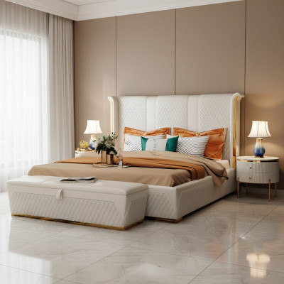 Lit double Classique s Lit Designer Lits Capitonnés Cadre Textile en Cuir Blanc