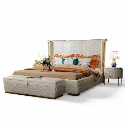 Lit double Classique s Lit Designer Lits Capitonnés Cadre Textile en Cuir Blanc