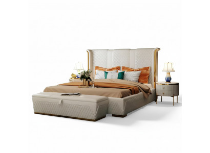 Lit double Classique s Lit Designer Lits Capitonnés Cadre Textile en Cuir Blanc