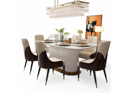 Chaises de luxe en bois noble et cuir, groupe de chaises avec 6 fauteuils.