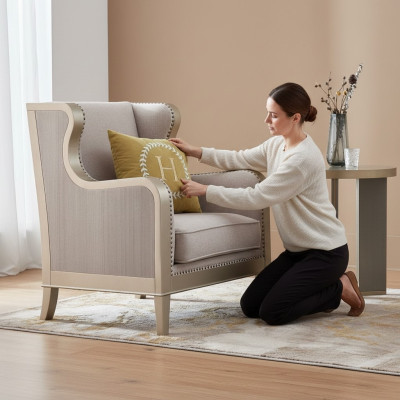 Fauteuil en tissu Canapé 1 place Canapés rembourrés Design Luxe Classique Moderne Dossier