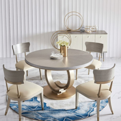 Table à manger design, table de salle à manger de luxe, tables rembourrées en bois en acier inoxydable, table ronde