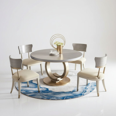 Table à manger design, table de salle à manger de luxe, tables rembourrées en bois en acier inoxydable, table ronde