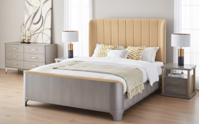 Lit Table de chevet 4 pièces. Ensemble de chambre à coucher Design Moderne Lits de Luxe en Groupe en Cuir