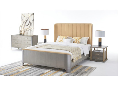 Lit Table de chevet 4 pièces. Ensemble de chambre à coucher Design Moderne Lits de Luxe en Groupe en Cuir