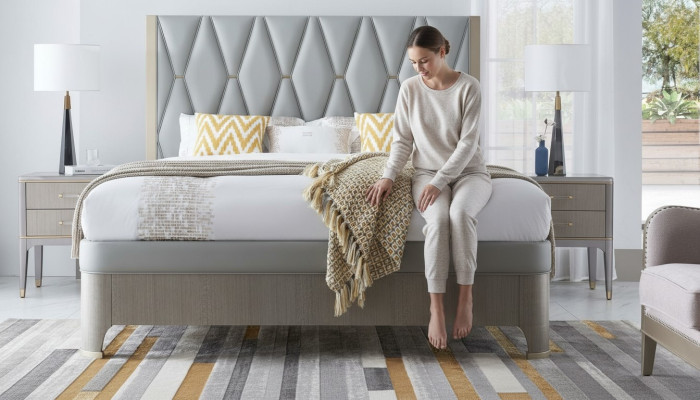 Lit 2x Table de chevet 3 pièces. Ensemble de chambre à coucher design moderne de luxe