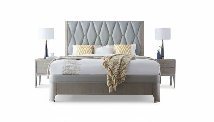 Lit 2x Table de chevet 3 pièces. Ensemble de chambre à coucher design moderne de luxe