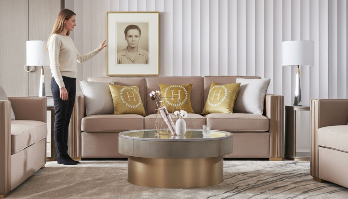 Trois places Design Revêtement de siège Textile Canapé 3 places Mobilier Beige nouveau Mobilier de Luxe