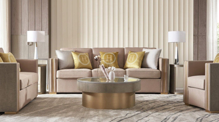 Trois places Design Revêtement de siège Textile Canapé 3 places Mobilier Beige nouveau Mobilier de Luxe