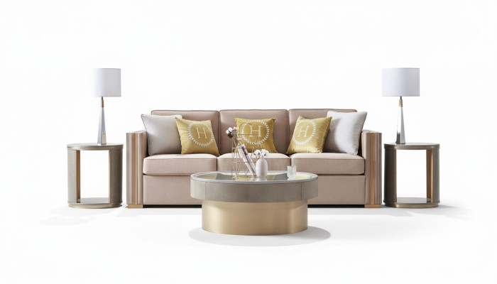 Trois places Design Revêtement de siège Textile Canapé 3 places Mobilier Beige nouveau Mobilier de Luxe