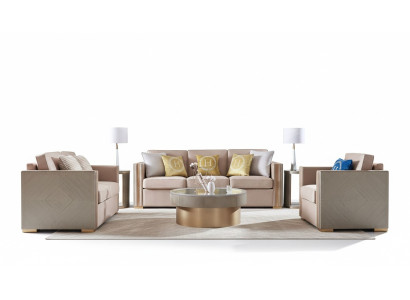 Designer Canapé Siège Rembourrage 3+1 Places Beige en acier inoxydable Suite Canapé Velours neuf