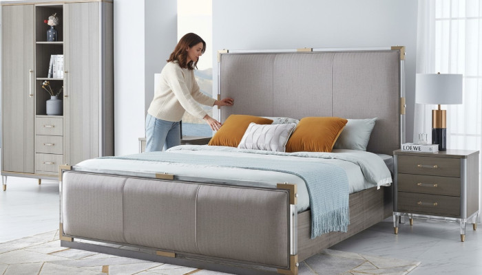 Lit Table de chevet Commode 4 pcs. Ensemble de décoration de chambre design moderne de luxe