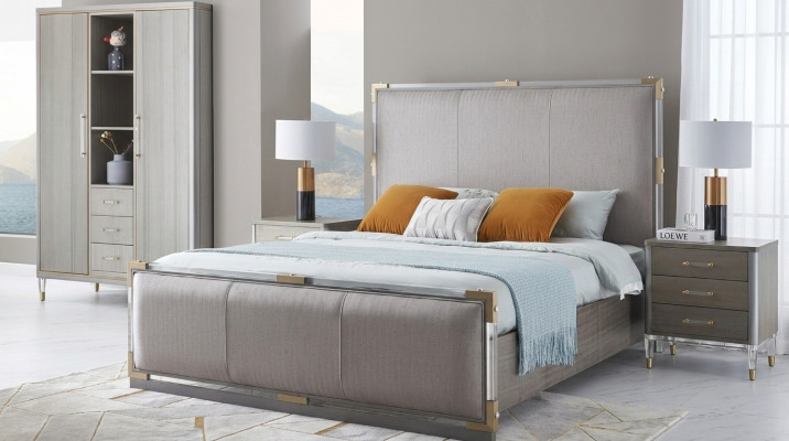 Lit Table de chevet Commode 4 pcs. Ensemble de décoration de chambre design moderne de luxe