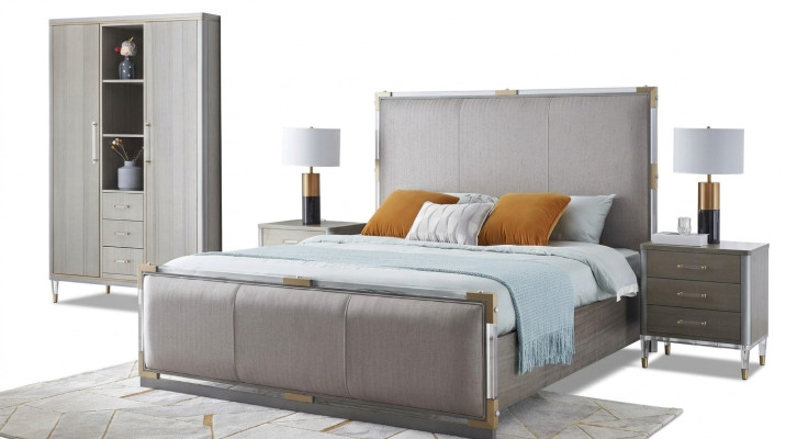 Lit Table de chevet Commode 4 pcs. Ensemble de décoration de chambre design moderne de luxe