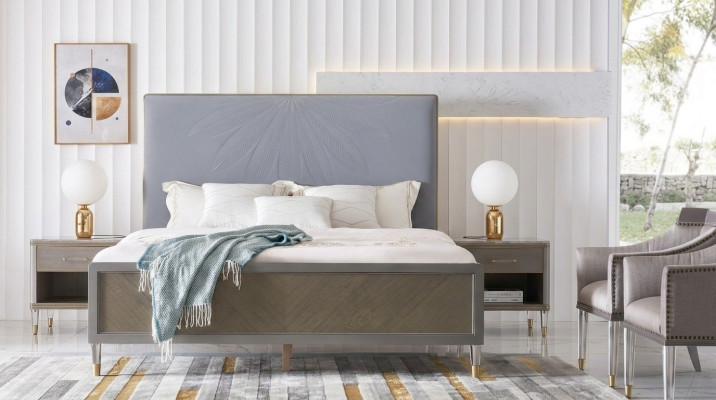 Lit en cuir Lit double Gris 180x200 Lits Rembourrage Double de luxe