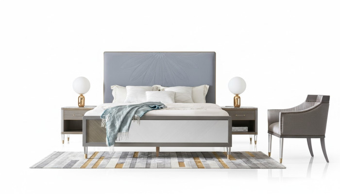 Lit en cuir Lit double Gris 180x200 Lits Rembourrage Double de luxe