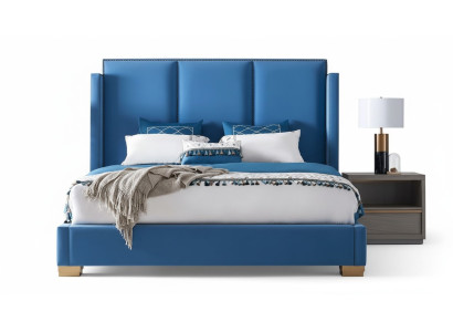 Chambre design Lit de luxe 180x200 Cadre de lit en tissu Lit double Bleu