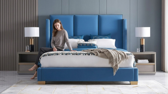 Lit en cuir 2x Table de chevet 3 pcs. Ensemble de chambre à coucher Mobilier Moderne de Luxe