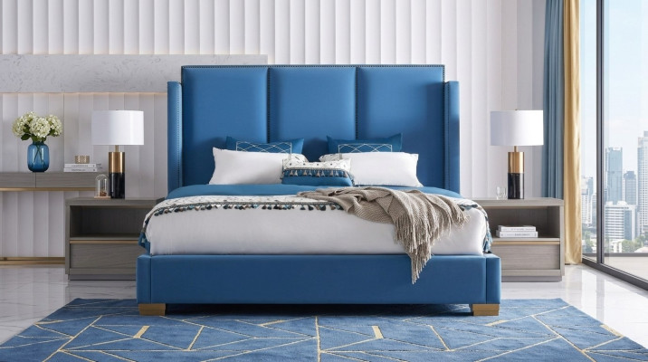 Lit en cuir 2x Table de chevet 3 pcs. Ensemble de chambre à coucher Mobilier Moderne de Luxe