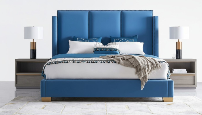 Lit en cuir 2x Table de chevet 3 pcs. Ensemble de chambre à coucher Mobilier Moderne de Luxe
